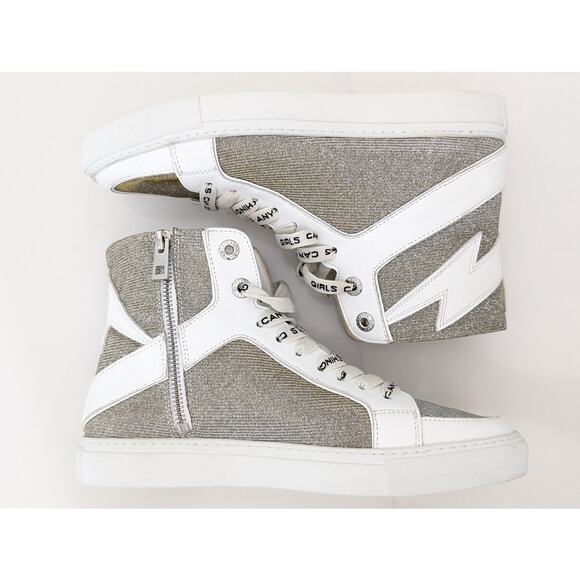 Zadig & Voltaire ZV1747 High Flash Sneakers Women’s Sz 7 White Metallic Leather - Picture 7 of 12